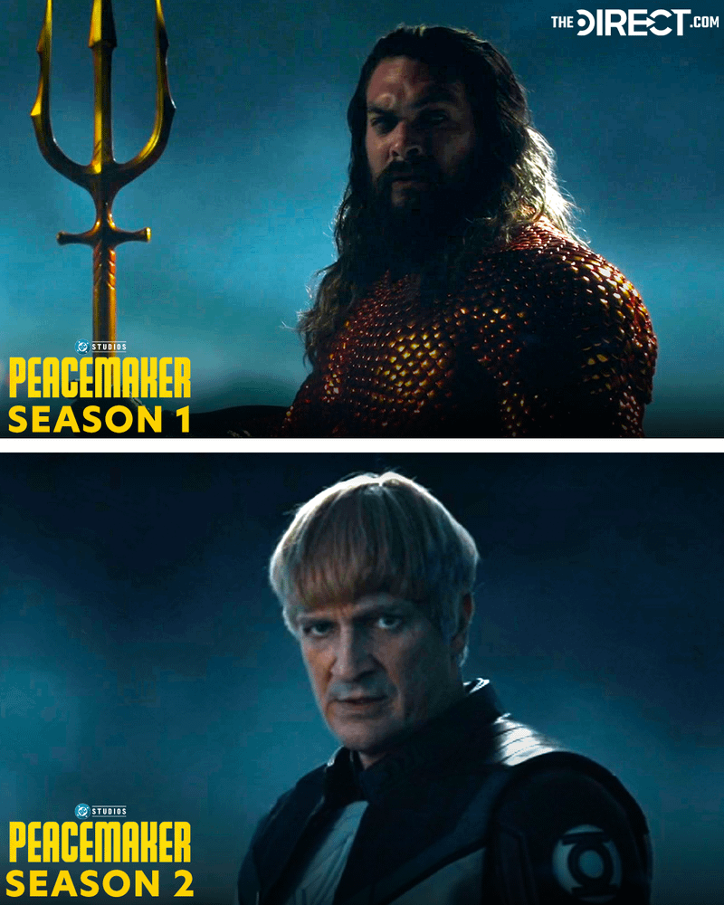 A comparison of Jason Momoa as Aquaman and Nathan Fillion as Guy Gardner in Peacemaker