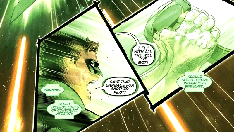 Hal Jordan chasing after Lightray.
