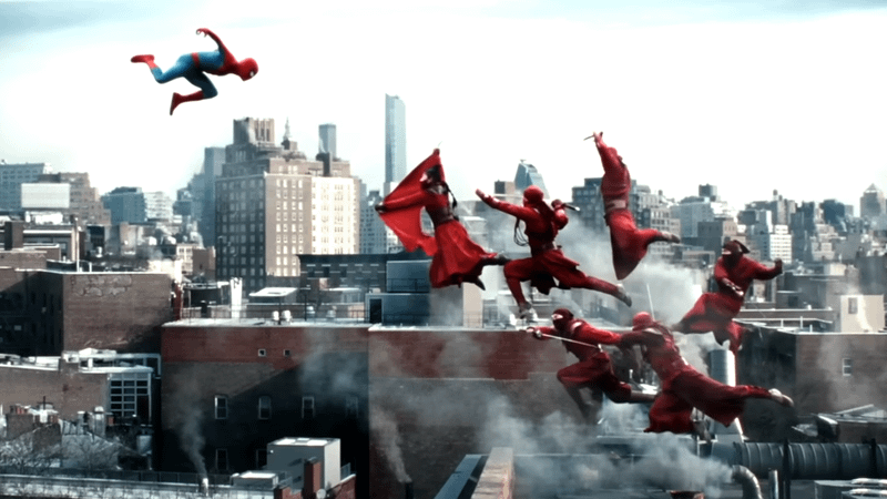 Spider-Man jumping towards The Hand ninjas in 'Spider-Man: Brand New Day' trailer.
