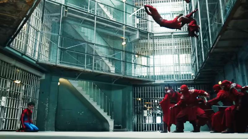 The Hand jumping toward Spider-Man in prison.