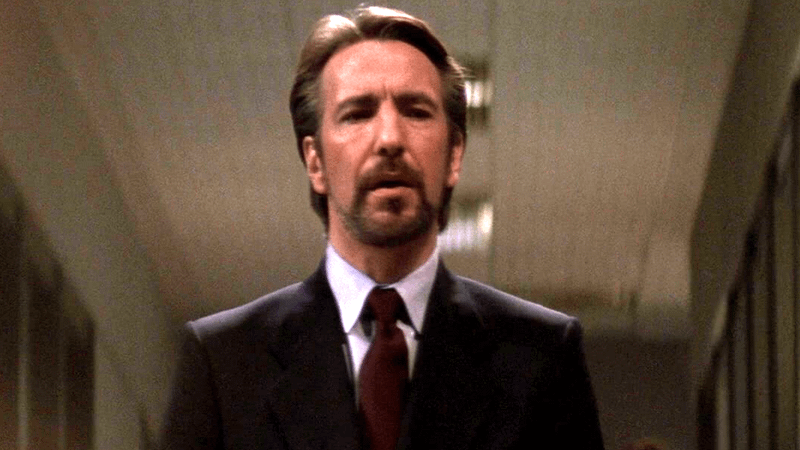 Alan Rickman as Hans Gruber in Die Hard.