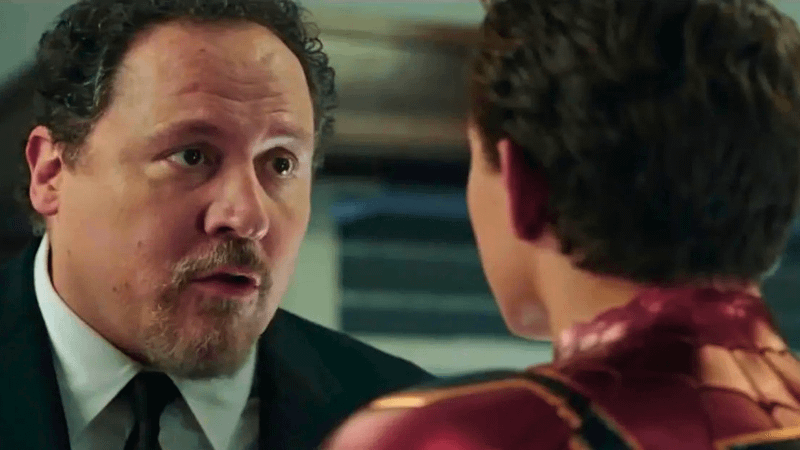 Jon Favreau as Happy Hogan opposite Tom Holland as Spider-Man.
