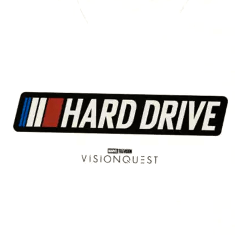 Hard Drive and VisionQuest logos on t-shirt online listing.