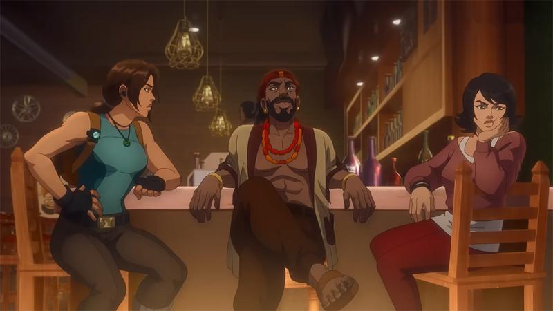 Hayley Atwell, O-T Fagbenle, and Karen Fukuhara in Tomb Raider: The Legend of Lara Croft