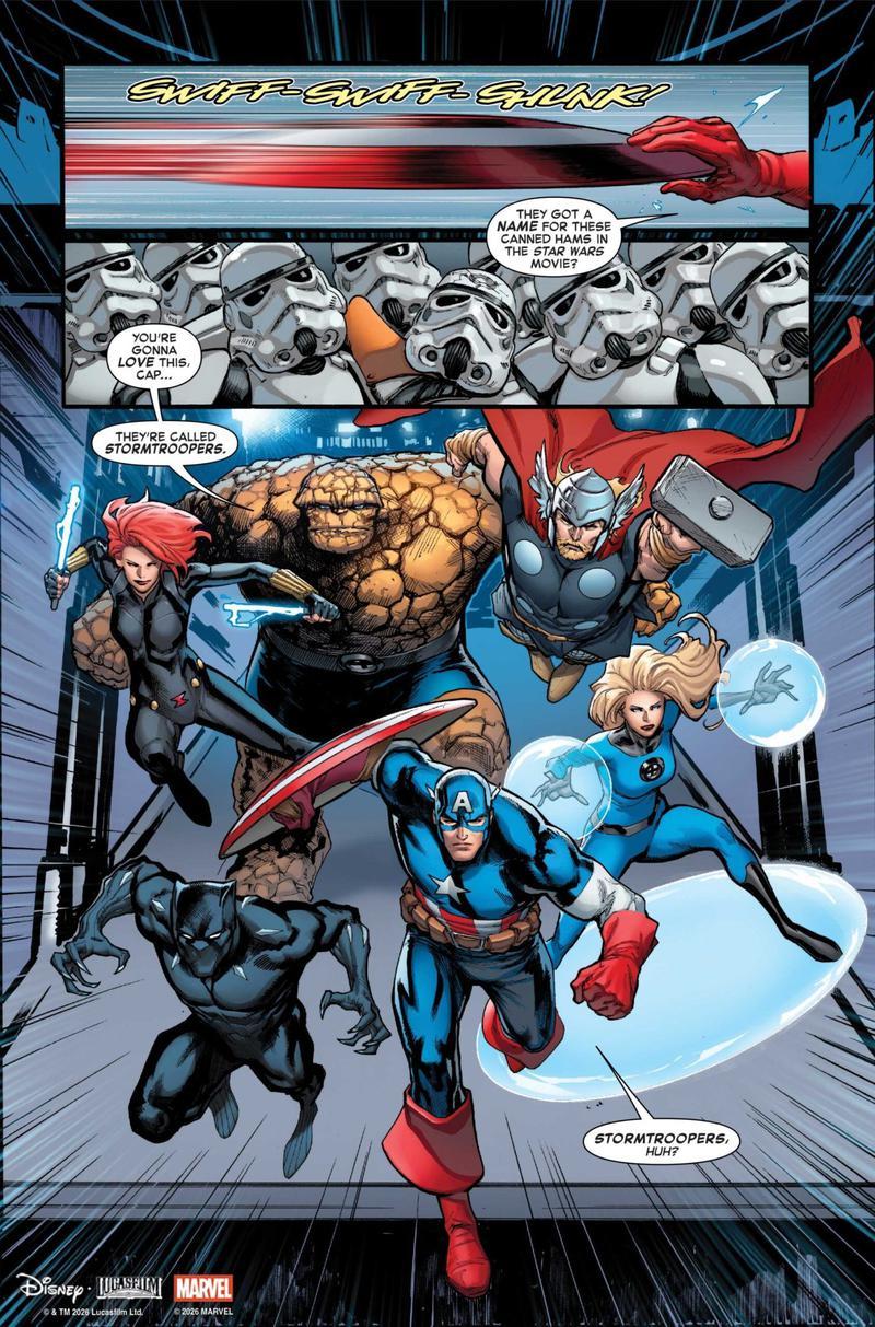 The Fantastic Four alongside Captain America, Black Panther, Thor and Black Widow.