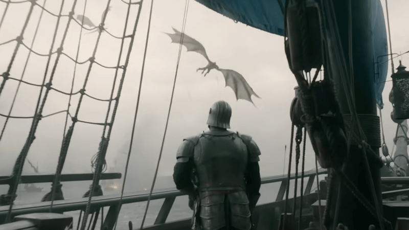 Dragons flying over the Battle of the Gullet in House of the Dragon Season 3 trailer.