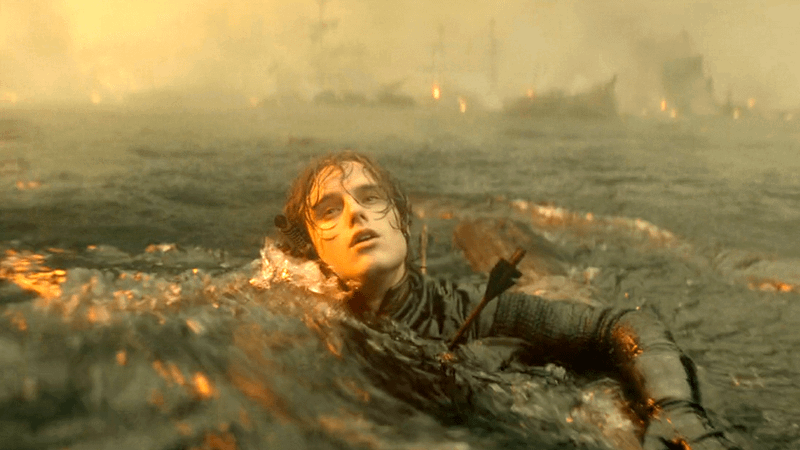 Jacaerys struggles in the sea as he gets pierced by arrows.