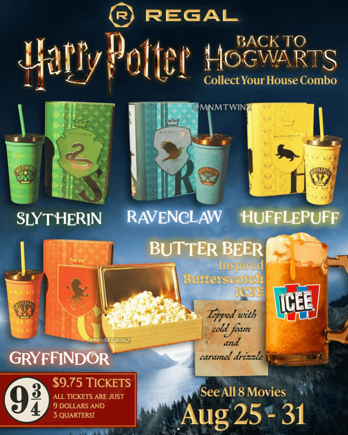 Regal popcorn bucket line for Harry Potter rewatch