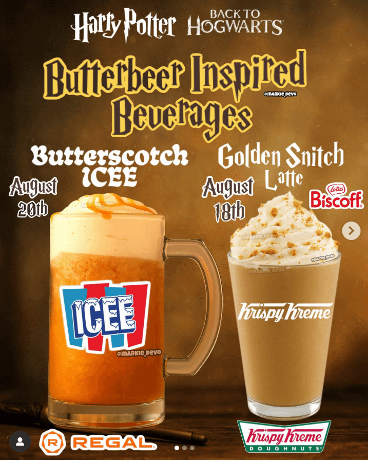 Harry Potter butterbeer inspired beverages from Regal