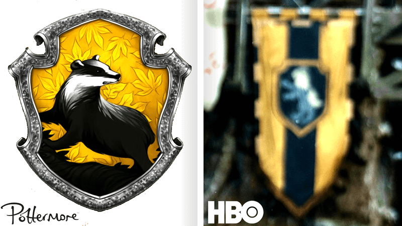 HBO Harry Potter, Hufflepuff logo in books and HBO show.