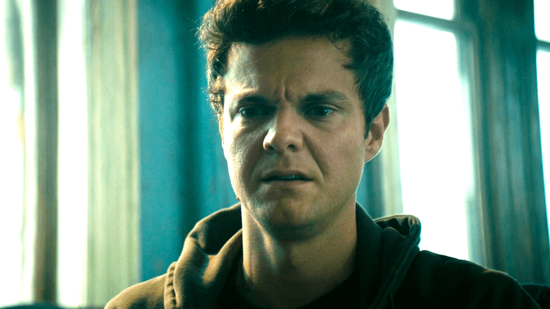 Jack Quaid as Hughie looking confused in The Boys