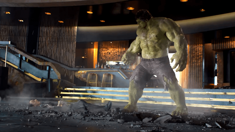 Mark Ruffalo as Hulk swinging around Loki in The Avengers
