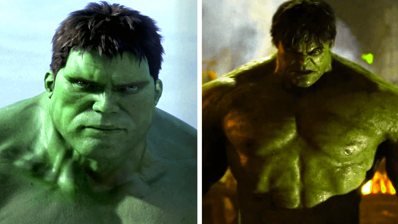 Ang Lee's Hulk and Marvel Studios Hulk next to each other.