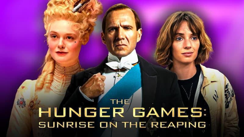 The Hunger Games: Sunrise on the Reaping cast and logo.