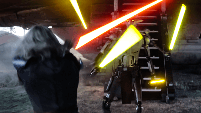 Shin Hati and Huyang in a lightsaber duel.