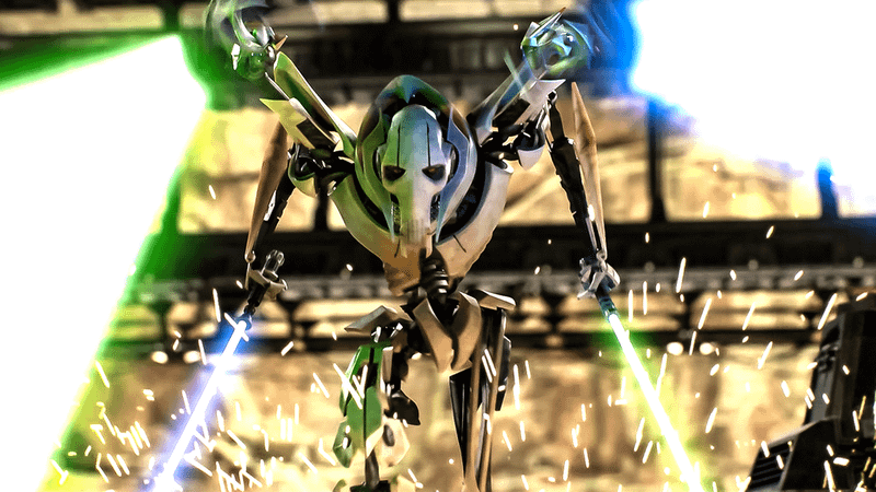 General Grievous holding four lightsabers.