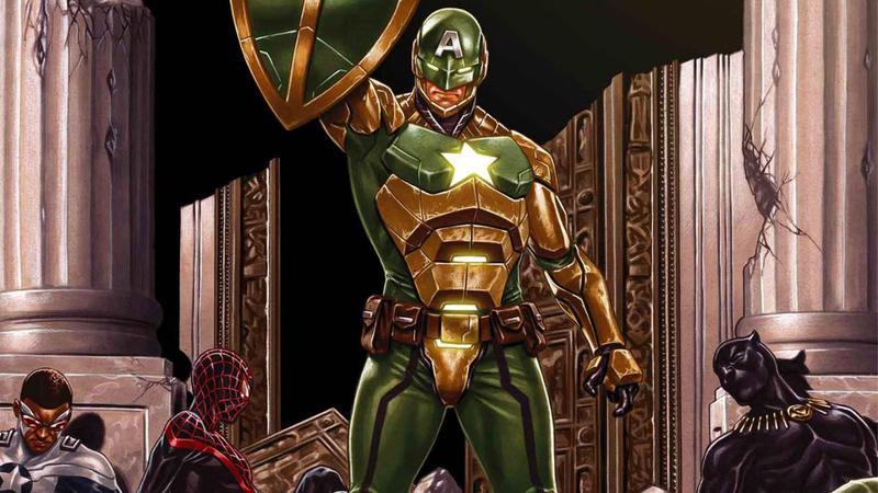HYDRA Cap standing over heroes in Marvel Comics.