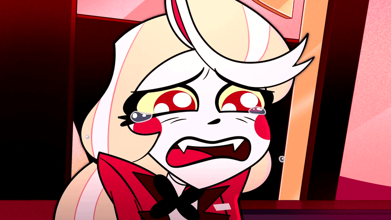 Charlie Morningstar with tears in her eyes in Hazbin Hotel