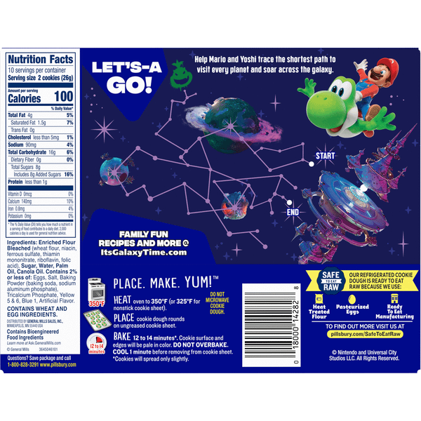 The back of the Super Mario Galaxy Movie Pillsbury cookie box