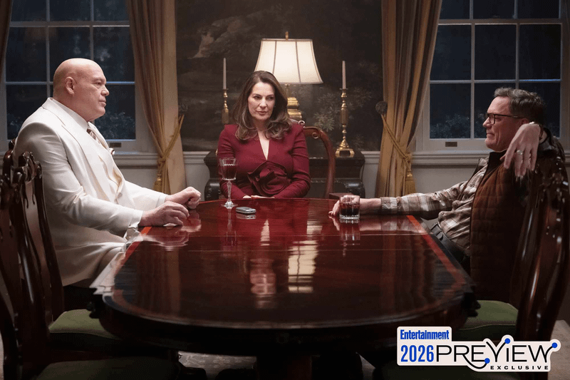 Vincent D'Onofrio as Kingpin, Ayelet Zurer as Vanessa Fisk, Matthew Lillard as Mr. Charles in Daredevil: Born Again Season 2