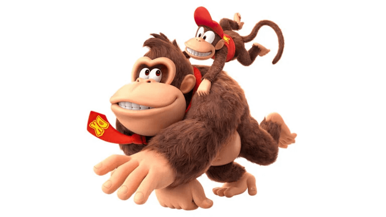 Diddy Kong riding on Donkey Kong's back