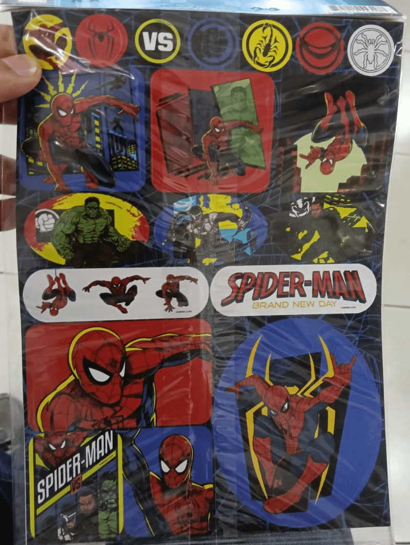 Spider-Man sticker sheet.