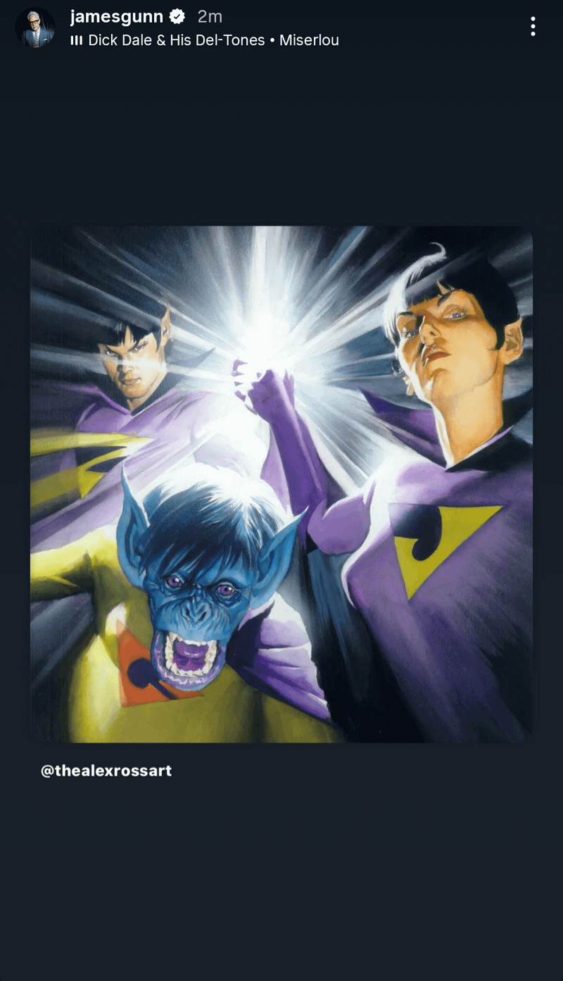 James Gunn's Instagram Story featuring the Wonder Twins in DC Comics