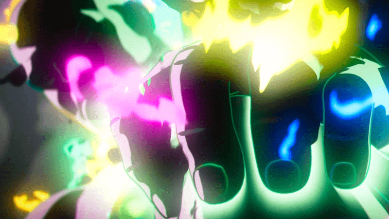The Hulk glowing, taking on the power of the infinity stones.