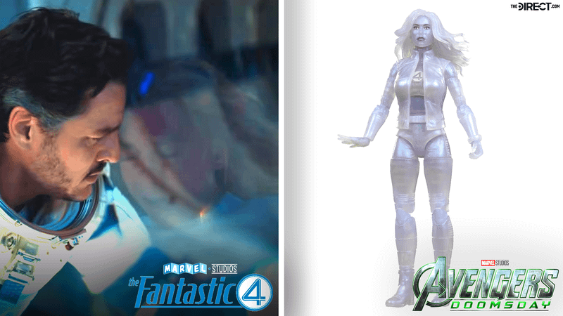 Sue Storm going invisible in The Fantastic Four: First Steps next to her Avengers: Doomsday action figure.
