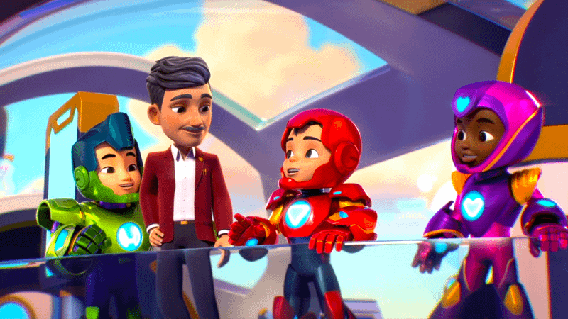 Amadeus Cho, Howard Stark, Tony Stark, and Riri William in Iron Man and his Awesome Friends