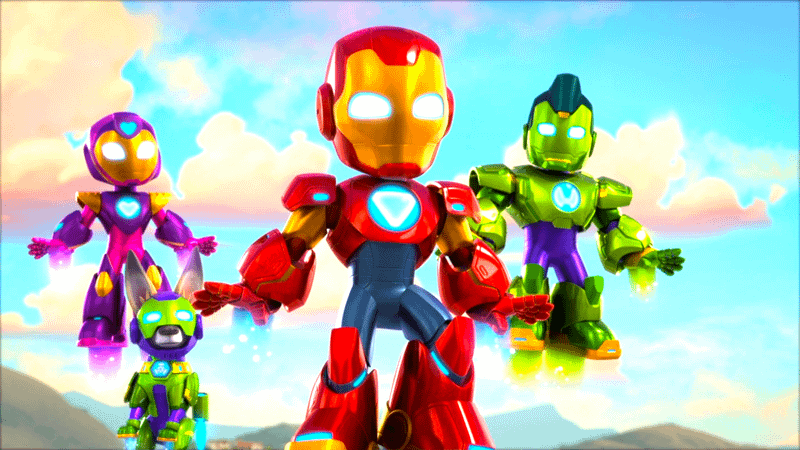 Ironheart, Iron Pup, Iron Man, and Iron Hulk in Iron Man and his Awesome Friends