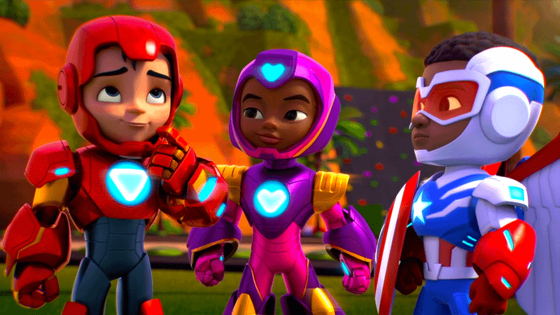 Iron Man, Ironheart, and Sam Wilson's Captain America in Iron Man and his Awesome Friends