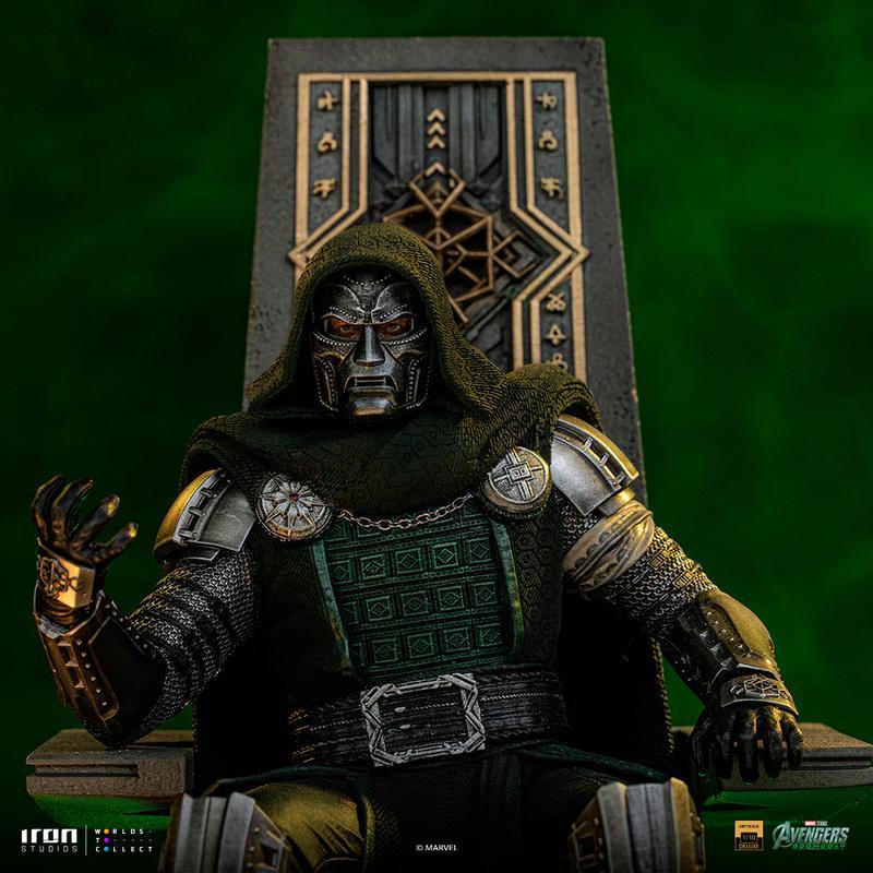 Doctor Doom sitting on his throne from Avengers: Doomsday.
