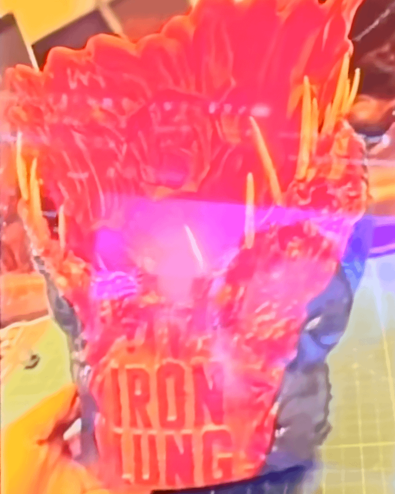 The front of the Iron Lung popcorn bucket on a phone screen