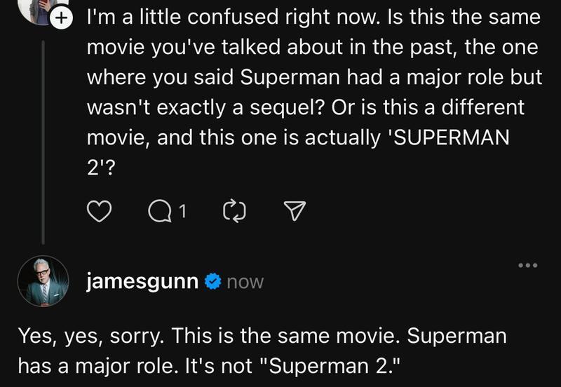 James Gunn confirms his Superman Sequel is not Suprman 2