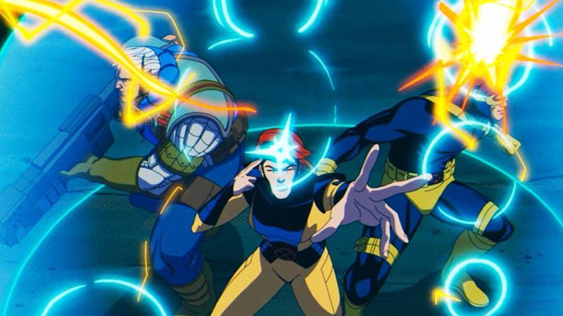X-Men team members in their iconic yellow and blue costumes.