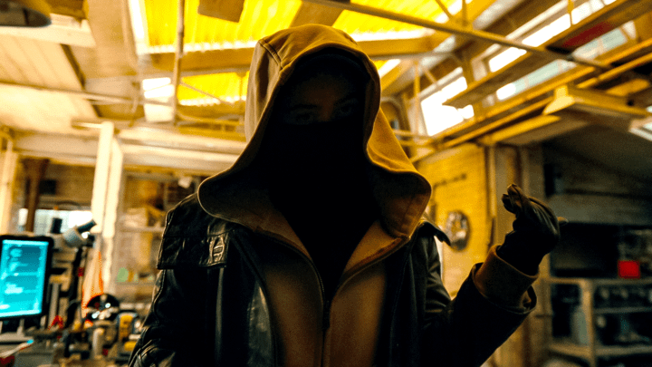 Sadie Sink a hood and mask in Spider-Man: Brand New Day.