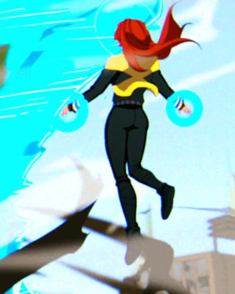 Jean Grey flying in Marvel Comics.