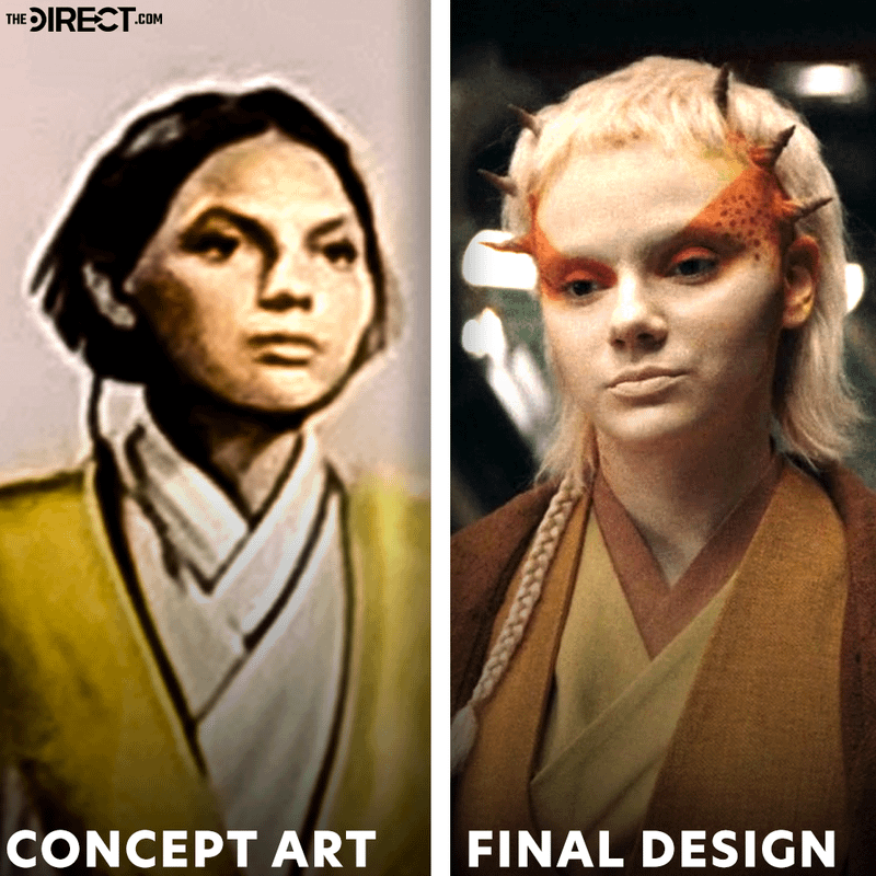 Comparison image of Dafne Keen's Jecki as a human and a hybrid alien in The Acolyte.