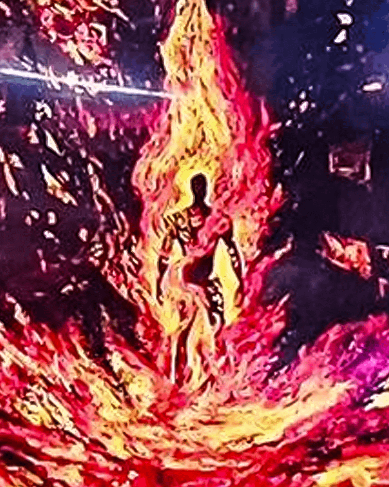 Close-up of art of the Human Torch from 'VisionQuest.'