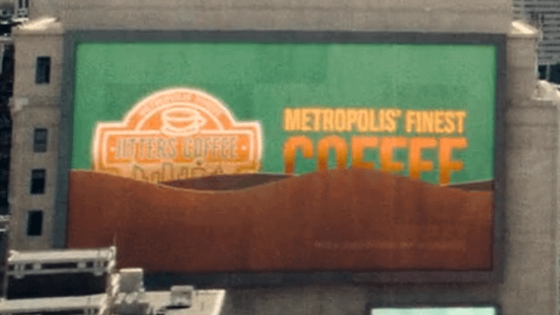 Jitters Coffee poster in Metropolis in Superman