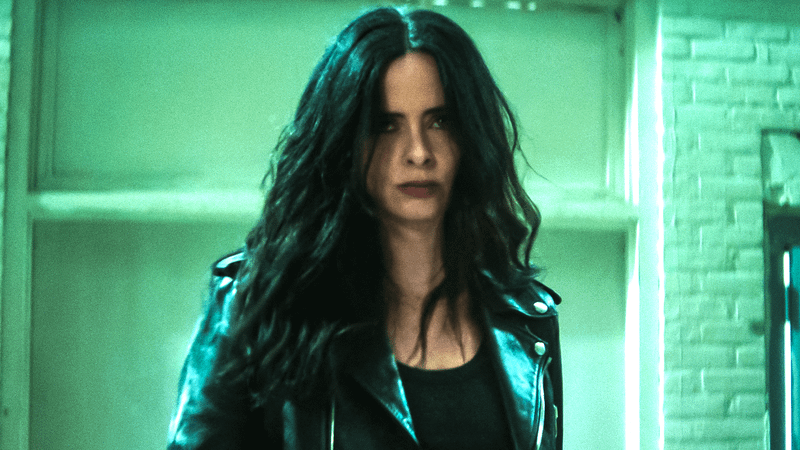 Krysten Ritter’s Jessica Jones in her iconic leather jacket.