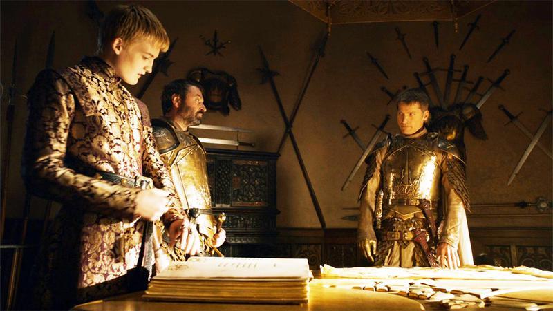 Joffrey Baratheon, Merrin Trant, and Jaime Lannister