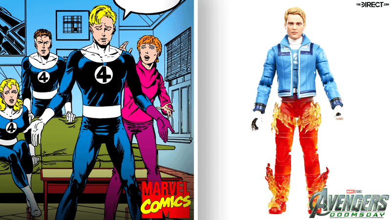 Human Torch in Hasbro figure and Marvel Comics.