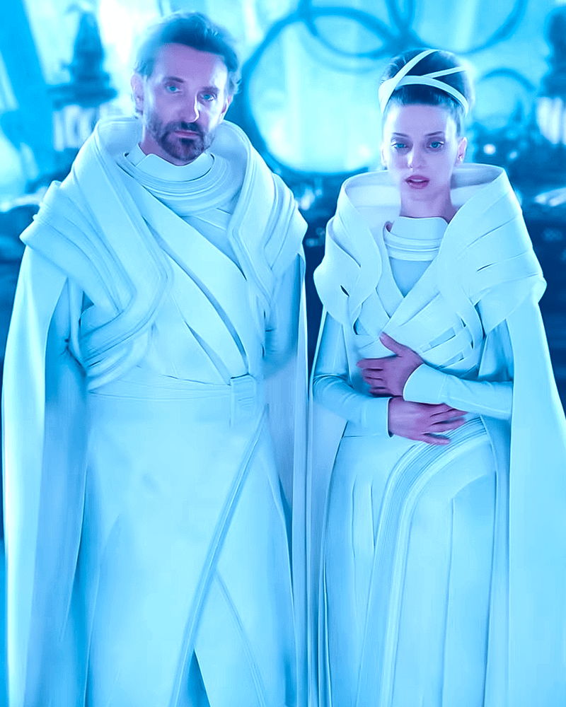 Superman 2025, Jor-El and Lara, Bradley Cooper and Angela Sarafyan.