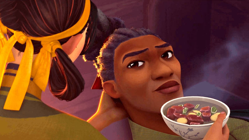 Jorani feeding Basha soup in Eyes of Wakanda