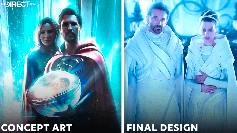 Superman 2025, Jor-El and Lara, concept art versus final movie.