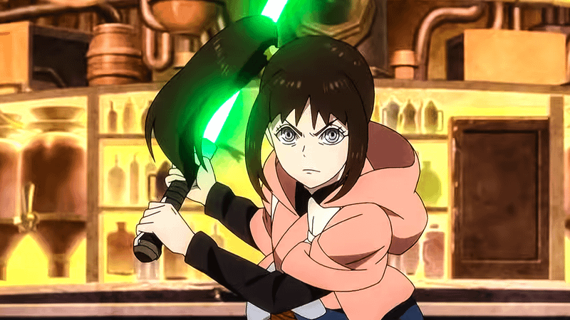 Kara with his green lightsaber in the Ninth Jedi.