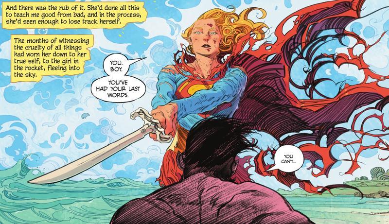 Panel from Supergirl: Woman of Tomorrow showing Kara preparing to kill Krem.
