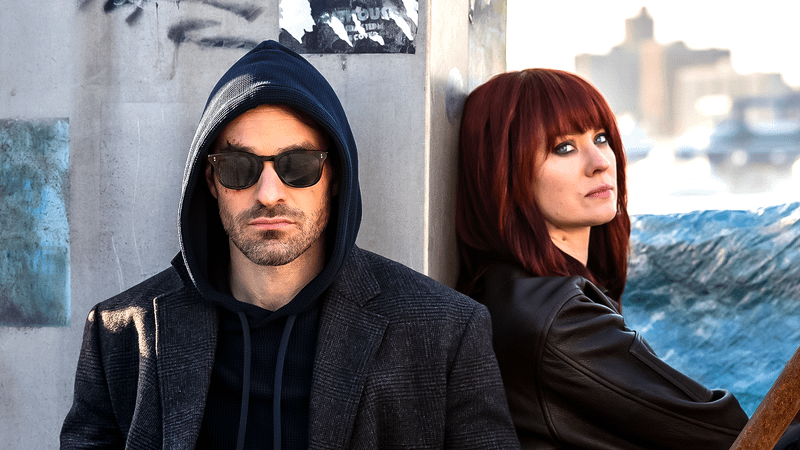 Charlie Cox as Matt Murdock and Deborah Ann Woll as Karen Page.